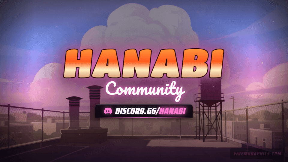 Anime Rooftop Painted: a painted anime rooftop scene laid out as a 1920 by 1080 Twitch offline screen for Twitch, with the server name across the middle and the invite on the ribbon.