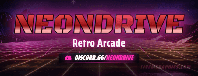Arcade Grid Grunge: a grunge arcade grid scene laid out as a 650 by 250 forum signature for forums, with the server name across the middle and the invite on the ribbon.