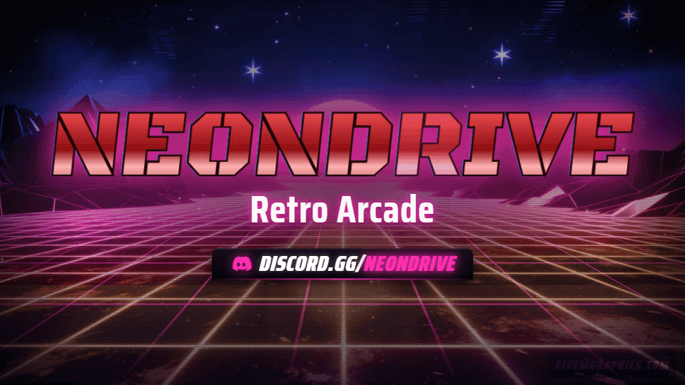 Arcade Grid Grunge: a grunge arcade grid scene laid out as a 1920 by 1080 Twitch offline screen for Twitch, with the server name across the middle and the invite on the ribbon.