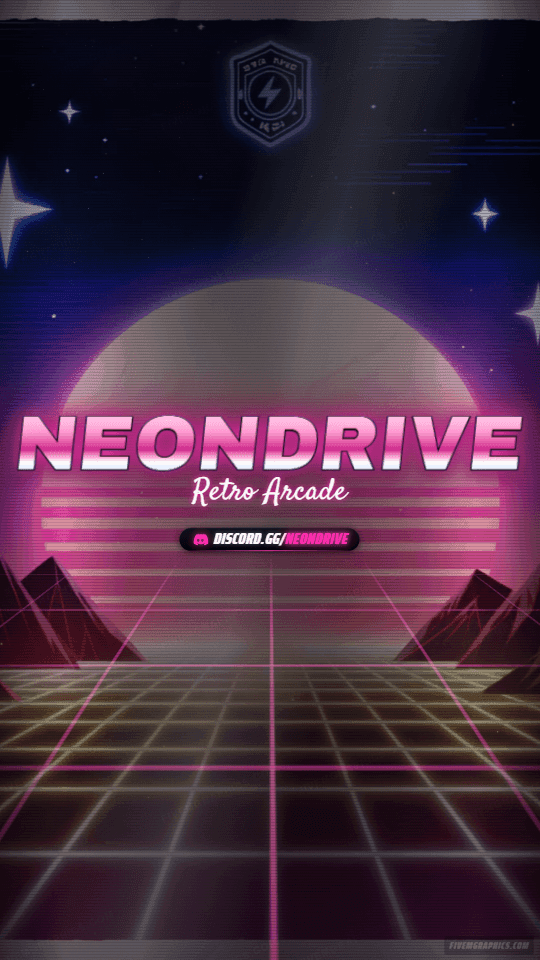 Arcade Grid Painted: a painted arcade grid scene laid out as a 1080 by 1920 vertical story for TikTok, with the server name across the middle and the invite on the ribbon.