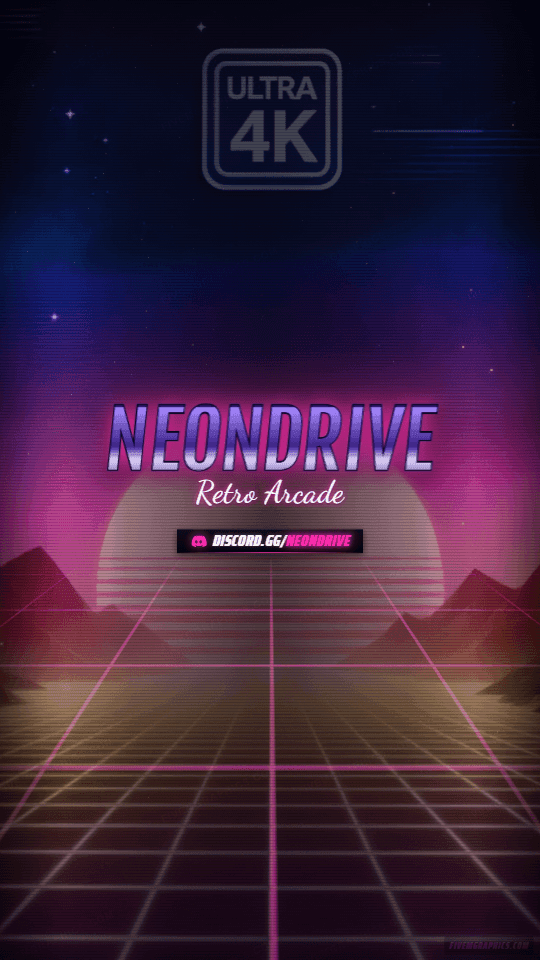 Arcade Grid Photoreal: a photoreal arcade grid scene laid out as a 1080 by 1920 vertical story for TikTok, with the server name across the middle and the invite on the ribbon.
