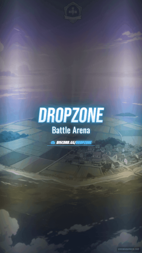 Battle Drop Anime: a anime battle drop scene laid out as a 1080 by 1920 vertical story for TikTok, with the server name across the middle and the invite on the ribbon.