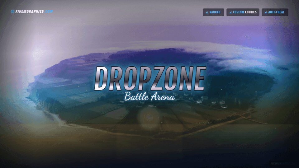 Battle Drop Photoreal: a photoreal battle drop scene laid out as a 1920 by 1080 FiveM loading screen for FiveM, with the server name across the middle and the invite on the ribbon.