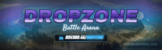 Battle Drop Painted: a painted battle drop scene laid out as a 320 by 100 Twitch panel for Twitch, with the server name across the middle and the invite on the ribbon.