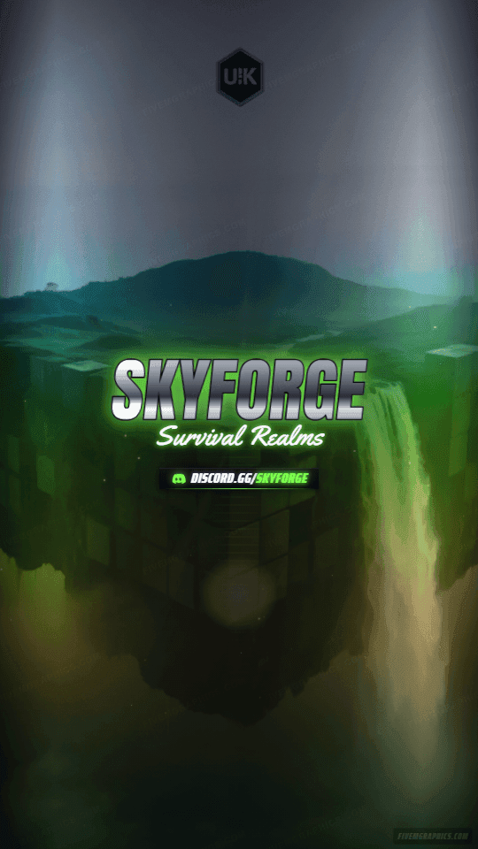 Blocky Isles Photoreal: a photoreal blocky isles scene laid out as a 1080 by 1920 vertical story for TikTok, with the server name across the middle and the invite on the ribbon.