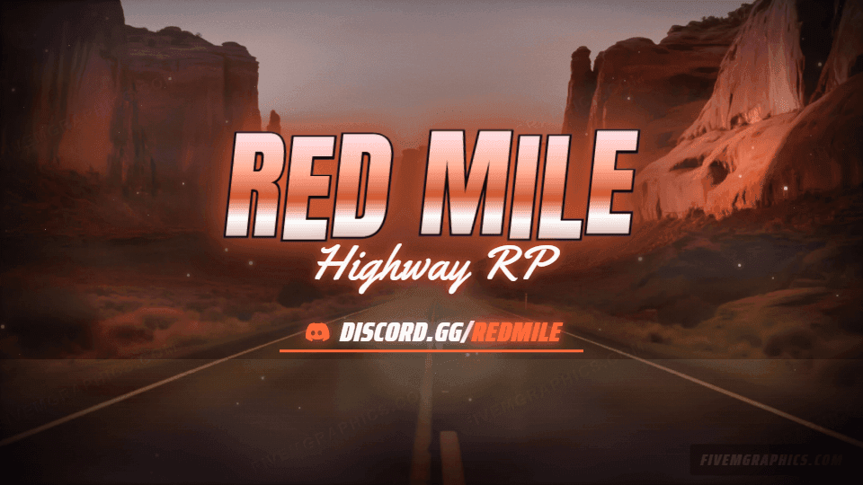 Canyon Highway Photoreal: a photoreal canyon highway scene laid out as a 1920 by 1080 Twitch offline screen for Twitch, with the server name across the middle and the invite on the ribbon.