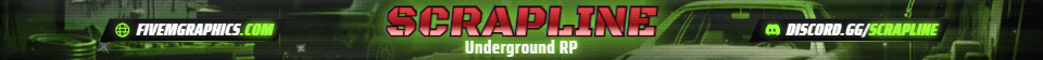 Chop Shop Grunge: a grunge chop shop scene laid out as a 1865 by 108 FiveM info banner for FiveM, with the server name across the middle and the invite on the ribbon.