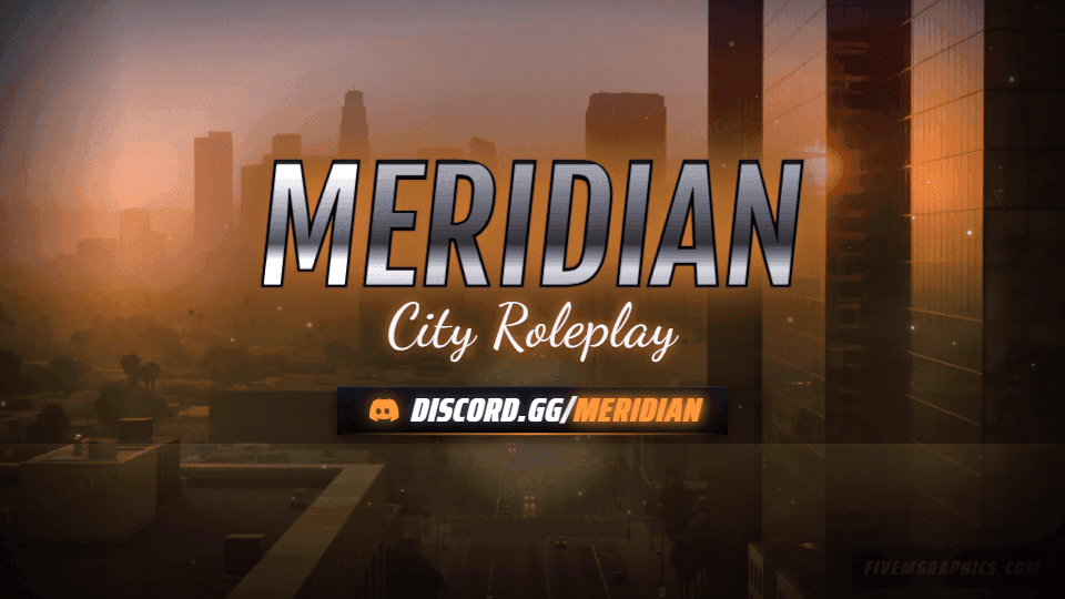 Downtown Dusk Photoreal: a photoreal downtown dusk scene laid out as a 1920 by 1080 Twitch offline screen for Twitch, with the server name across the middle and the invite on the ribbon.
