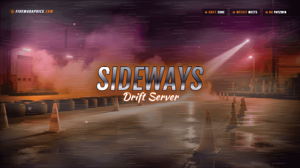 Drift Night Photoreal: a photoreal drift night scene laid out as a 1920 by 1080 FiveM loading screen for FiveM, with the server name across the middle and the invite on the ribbon.
