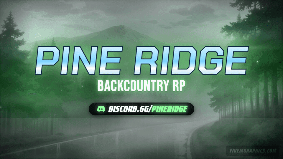 Foggy Forest Road Anime: a anime foggy forest road scene laid out as a 960 by 540 Discord server banner for Discord, with the server name across the middle and the invite on the ribbon.
