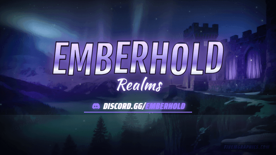 High Fantasy Photoreal: a photoreal high fantasy scene laid out as a 1920 by 1080 Twitch offline screen for Twitch, with the server name across the middle and the invite on the ribbon.