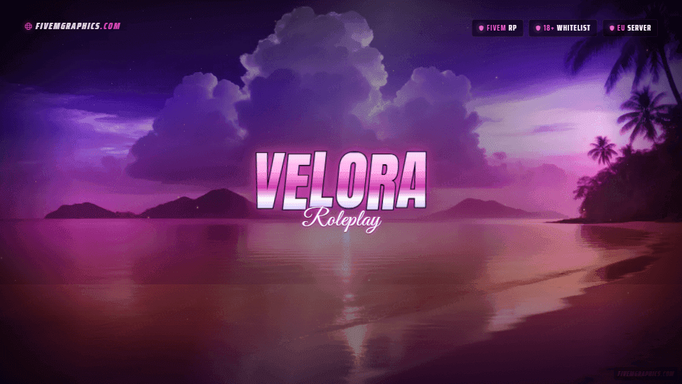 Neon Shore Photoreal: a photoreal neon shore scene laid out as a 1920 by 1080 FiveM loading screen for FiveM, with the server name across the middle and the invite on the ribbon.