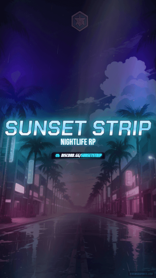 Palm Boulevard Anime: a anime palm boulevard scene laid out as a 1080 by 1920 vertical story for TikTok, with the server name across the middle and the invite on the ribbon.