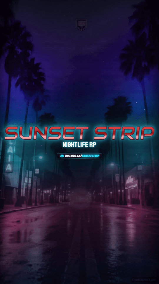 Palm Boulevard Grunge: a grunge palm boulevard scene laid out as a 1080 by 1920 vertical story for TikTok, with the server name across the middle and the invite on the ribbon.