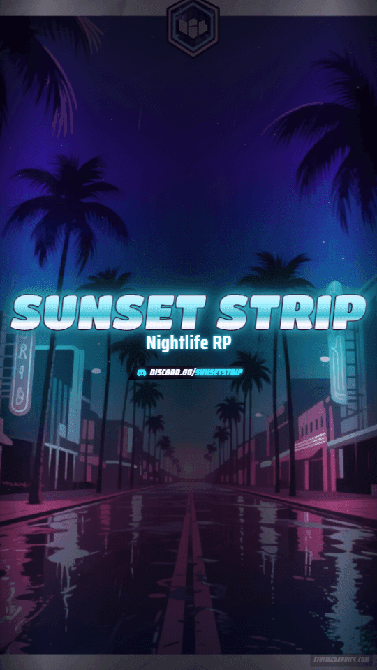 Palm Boulevard Painted: a painted palm boulevard scene laid out as a 1080 by 1920 vertical story for TikTok, with the server name across the middle and the invite on the ribbon.