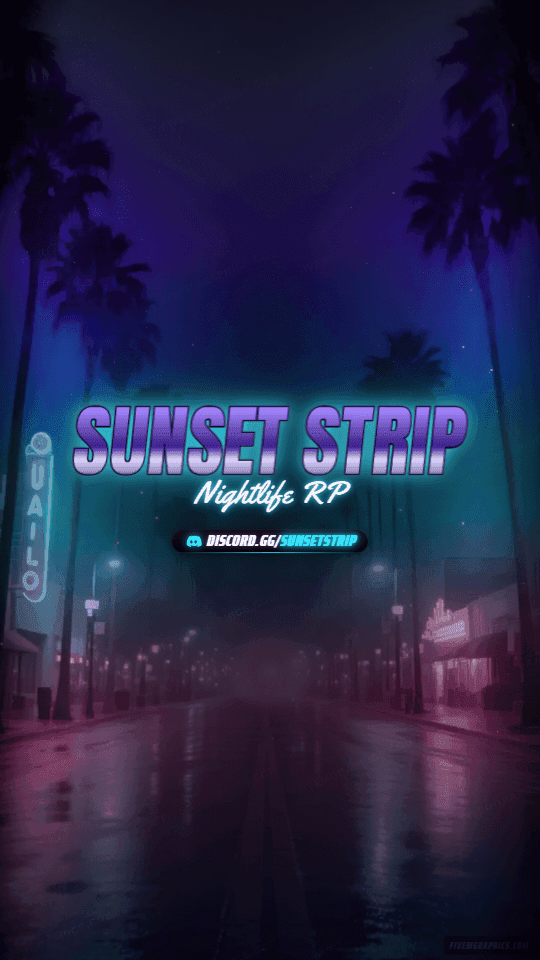 Palm Boulevard Photoreal: a photoreal palm boulevard scene laid out as a 1080 by 1920 vertical story for TikTok, with the server name across the middle and the invite on the ribbon.