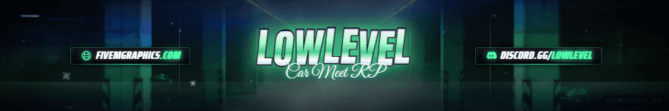Parking Meet Photoreal: a photoreal parking meet scene laid out as a 1920 by 320 FiveM connecting banner for FiveM, with the server name across the middle and the invite on the ribbon.