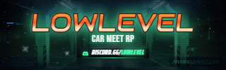 Parking Meet Grunge: a grunge parking meet scene laid out as a 320 by 100 Twitch panel for Twitch, with the server name across the middle and the invite on the ribbon.