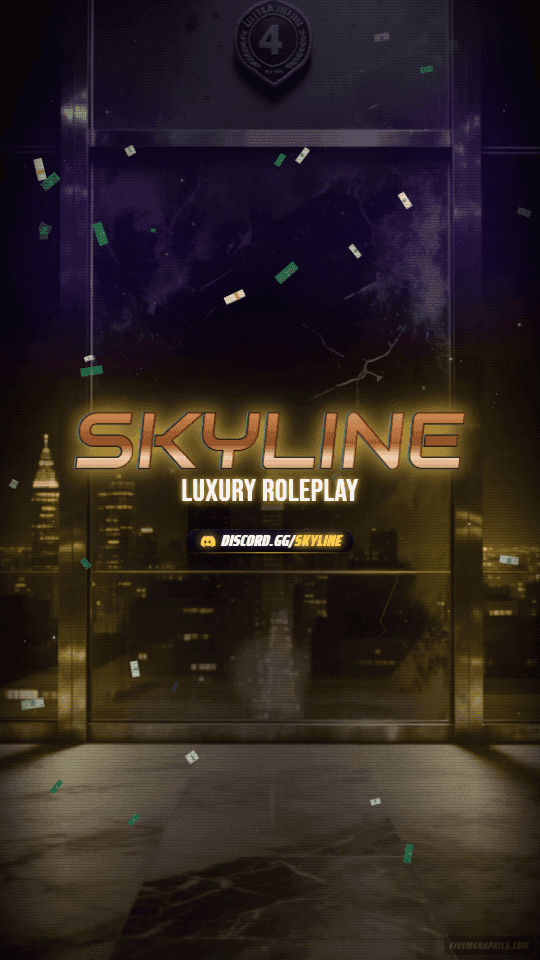 Penthouse Grunge: a grunge penthouse lux scene laid out as a 1080 by 1920 vertical story for TikTok, with the server name across the middle and the invite on the ribbon.