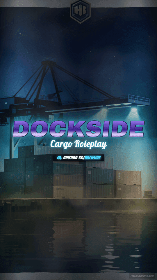 Port Cranes Painted: a painted port cranes scene laid out as a 1080 by 1920 vertical story for TikTok, with the server name across the middle and the invite on the ribbon.