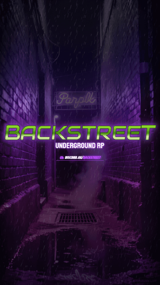 Rain Alley Grunge: a grunge rain alley scene laid out as a 1080 by 1920 vertical story for TikTok, with the server name across the middle and the invite on the ribbon.