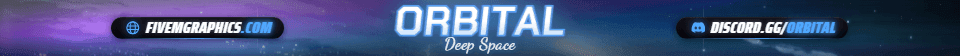 Space Orbit Anime: a anime space orbit scene laid out as a 1865 by 108 FiveM info banner for FiveM, with the server name across the middle and the invite on the ribbon.