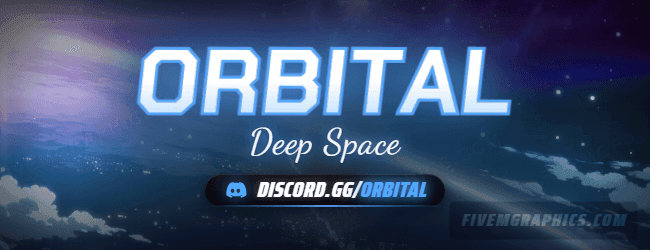 Space Orbit Anime: a anime space orbit scene laid out as a 650 by 250 forum signature for forums, with the server name across the middle and the invite on the ribbon.