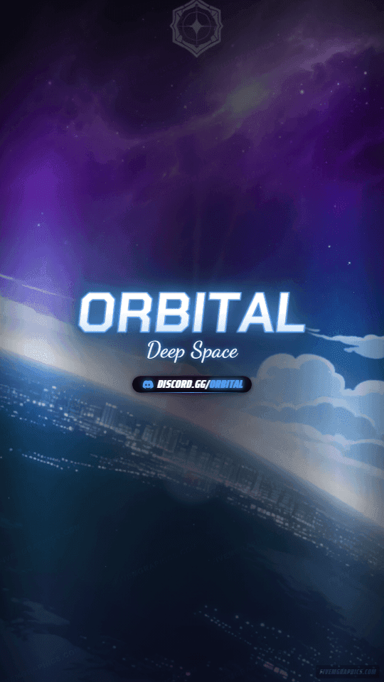 Space Orbit Anime: a anime space orbit scene laid out as a 1080 by 1920 vertical story for TikTok, with the server name across the middle and the invite on the ribbon.