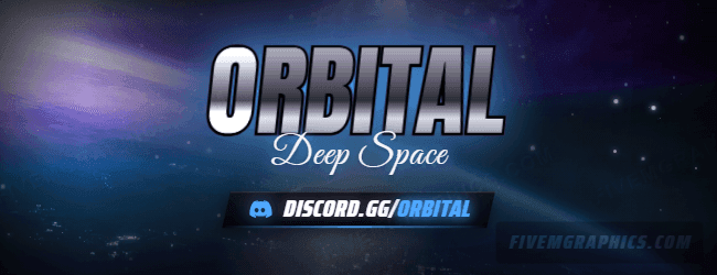 Space Orbit Photoreal: a photoreal space orbit scene laid out as a 650 by 250 forum signature for forums, with the server name across the middle and the invite on the ribbon.