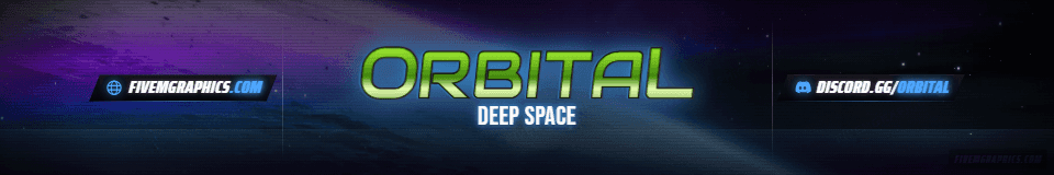 Space Orbit Grunge: a grunge space orbit scene laid out as a 1920 by 320 FiveM connecting banner for FiveM, with the server name across the middle and the invite on the ribbon.