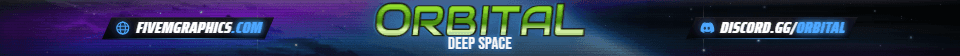 Space Orbit Grunge: a grunge space orbit scene laid out as a 1865 by 108 FiveM info banner for FiveM, with the server name across the middle and the invite on the ribbon.
