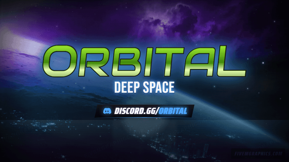Space Orbit Grunge: a grunge space orbit scene laid out as a 1920 by 1080 Twitch offline screen for Twitch, with the server name across the middle and the invite on the ribbon.
