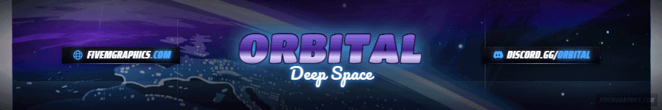 Space Orbit Painted: a painted space orbit scene laid out as a 1920 by 320 FiveM connecting banner for FiveM, with the server name across the middle and the invite on the ribbon.