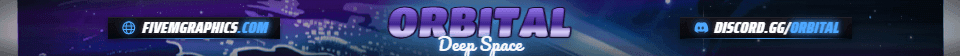 Space Orbit Painted: a painted space orbit scene laid out as a 1865 by 108 FiveM info banner for FiveM, with the server name across the middle and the invite on the ribbon.