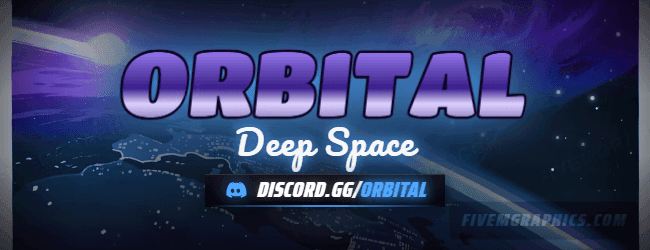 Space Orbit Painted: a painted space orbit scene laid out as a 650 by 250 forum signature for forums, with the server name across the middle and the invite on the ribbon.