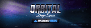 Space Orbit Photoreal: a photoreal space orbit scene laid out as a 320 by 100 Twitch panel for Twitch, with the server name across the middle and the invite on the ribbon.