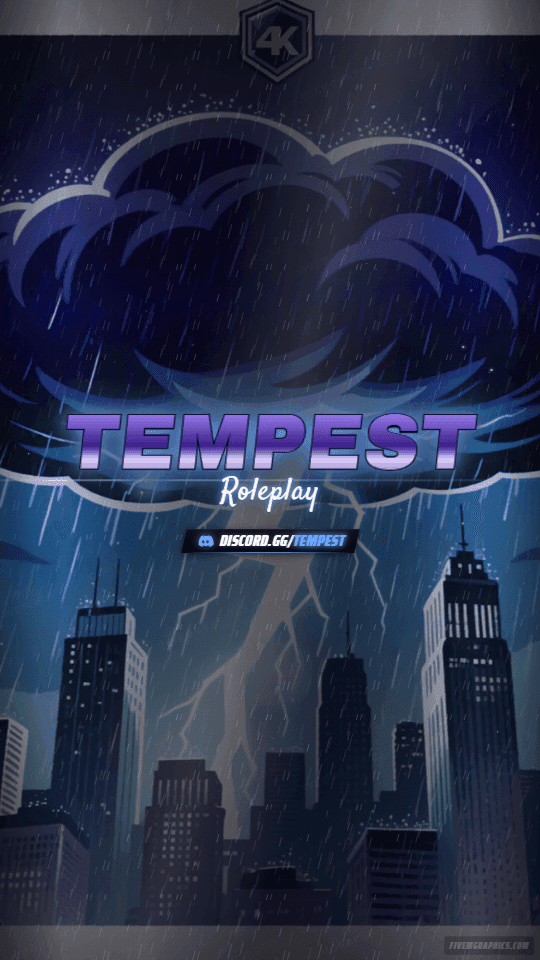 Storm Skyline Painted: a painted storm skyline scene laid out as a 1080 by 1920 vertical story for TikTok, with the server name across the middle and the invite on the ribbon.