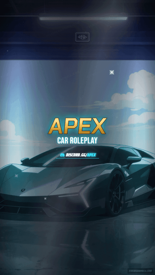 Supercar Garage Anime: a anime supercar garage scene laid out as a 1080 by 1920 vertical story for TikTok, with the server name across the middle and the invite on the ribbon.
