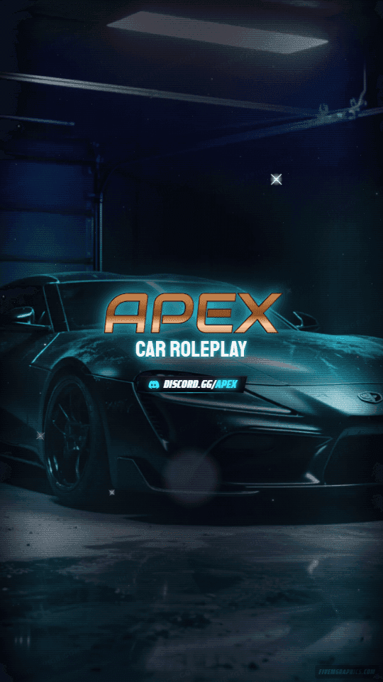 Supercar Garage Grunge: a grunge supercar garage scene laid out as a 1080 by 1920 vertical story for TikTok, with the server name across the middle and the invite on the ribbon.