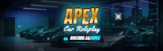 Supercar Garage Photoreal: a photoreal supercar garage scene laid out as a 320 by 100 Twitch panel for Twitch, with the server name across the middle and the invite on the ribbon.