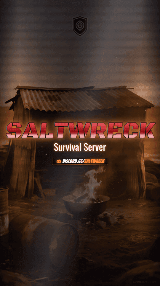 Survival Camp Grunge: a grunge survival camp scene laid out as a 1080 by 1920 vertical story for TikTok, with the server name across the middle and the invite on the ribbon.