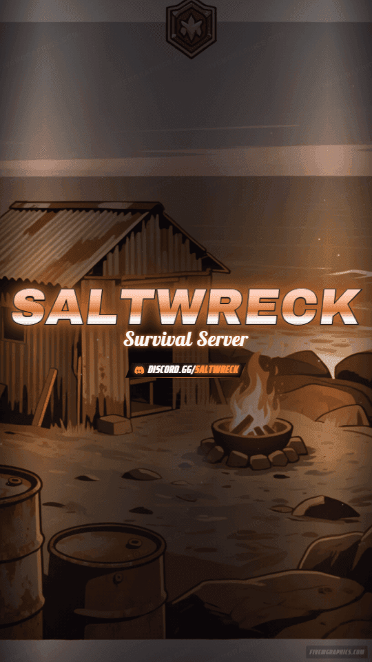 Survival Camp Painted: a painted survival camp scene laid out as a 1080 by 1920 vertical story for TikTok, with the server name across the middle and the invite on the ribbon.