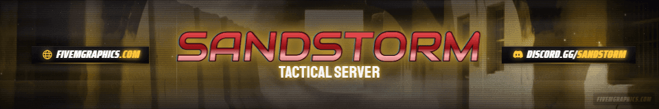 Tactical Dust Grunge: a grunge tactical dust scene laid out as a 1920 by 320 FiveM connecting banner for FiveM, with the server name across the middle and the invite on the ribbon.