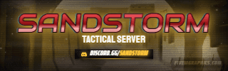 Tactical Dust Grunge: a grunge tactical dust scene laid out as a 320 by 100 Twitch panel for Twitch, with the server name across the middle and the invite on the ribbon.
