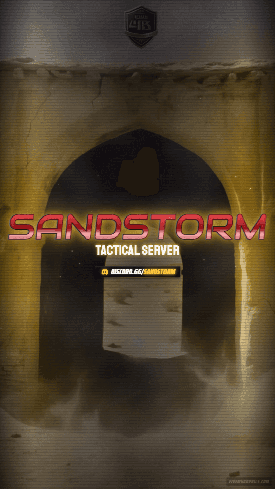 Tactical Dust Grunge: a grunge tactical dust scene laid out as a 1080 by 1920 vertical story for TikTok, with the server name across the middle and the invite on the ribbon.