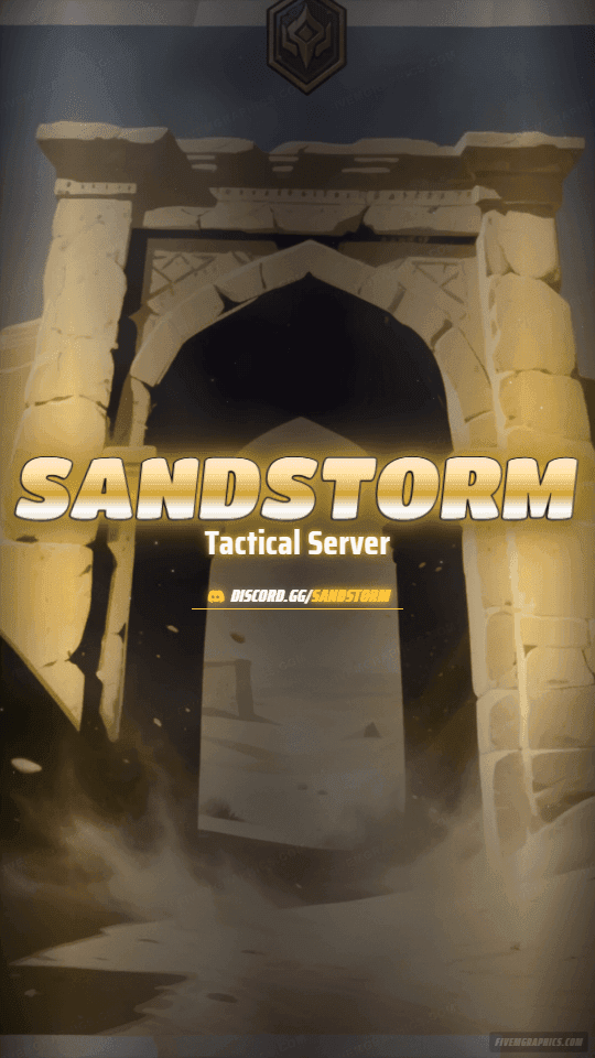 Tactical Dust Painted: a painted tactical dust scene laid out as a 1080 by 1920 vertical story for TikTok, with the server name across the middle and the invite on the ribbon.