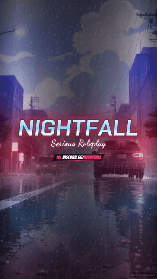 Wet Asphalt Anime: a anime wet asphalt scene laid out as a 1080 by 1920 vertical story for TikTok, with the server name across the middle and the invite on the ribbon.