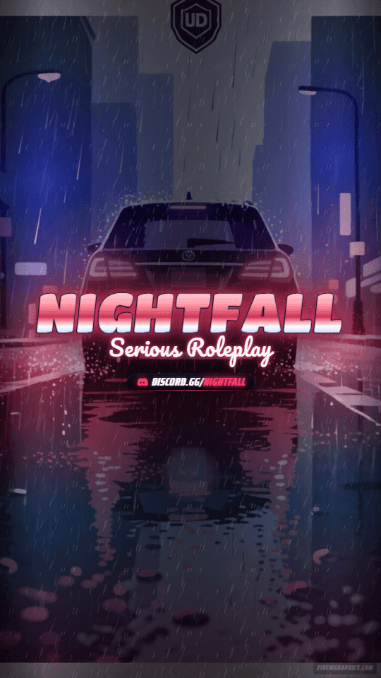 Wet Asphalt Painted: a painted wet asphalt scene laid out as a 1080 by 1920 vertical story for TikTok, with the server name across the middle and the invite on the ribbon.