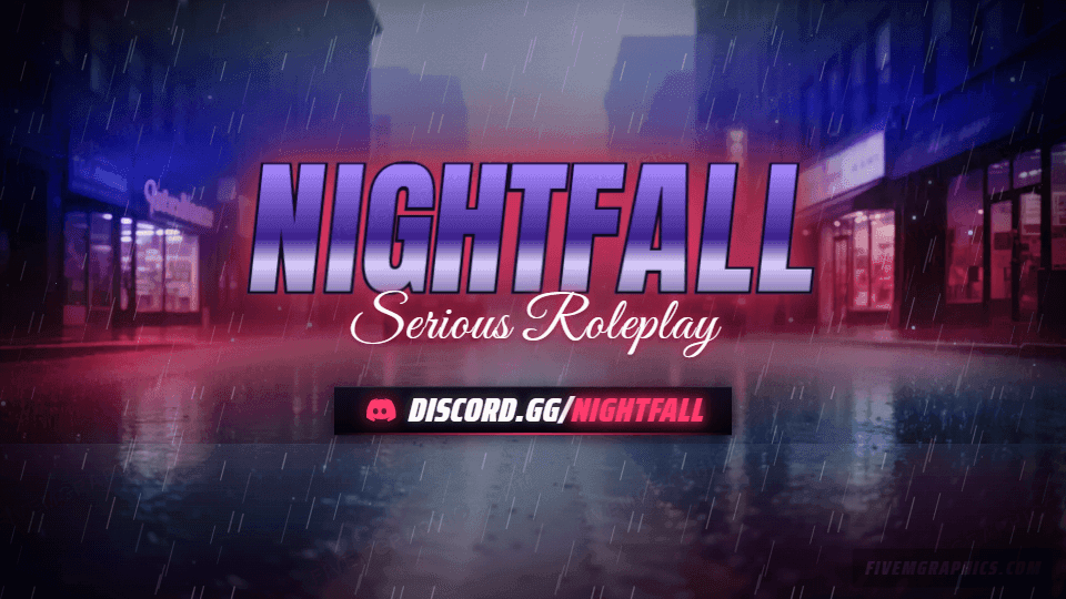 Wet Asphalt Photoreal: a photoreal wet asphalt scene laid out as a 1920 by 1080 Twitch offline screen for Twitch, with the server name across the middle and the invite on the ribbon.