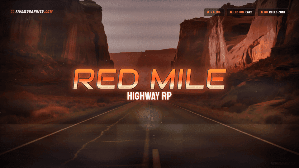 Canyon Highway Grunge: a grunge canyon highway scene laid out as a 1920 by 1080 FiveM loading screen for FiveM, with the server name across the middle and the invite on the ribbon.